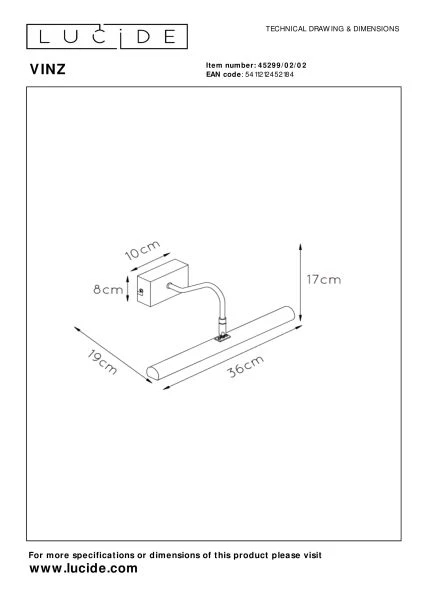 Lucide VINZ - Schilderijverlichting - 2xG9 - Mat Goud / Messing - technisch